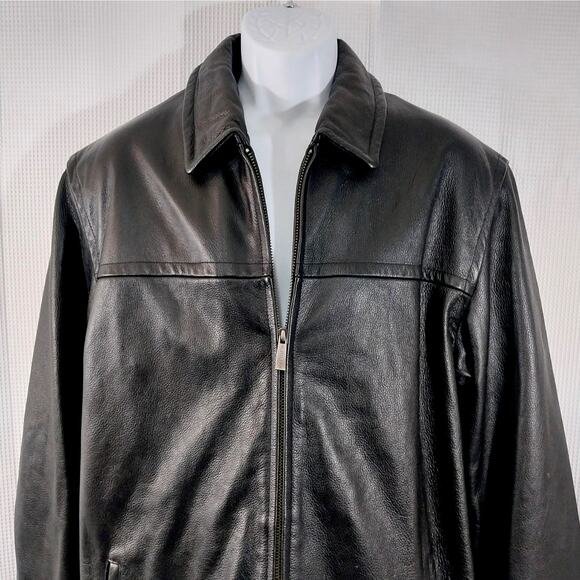 WILSONS LEATHER! THICK, LUXE BLACK GENUINE LEATHER STADIUM LENGTH JACKET! SZ L - Picture 5 of 13